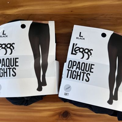 Leggs Black Opaque Silky Soft Matte Tights Nylons ~ Size L ~ 2 Pairs ~ NEW